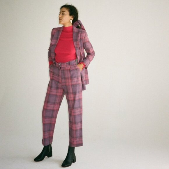 Selva Negra Pink Purple Flo Plaid High Rise Oversized Trouser Pants Pleated 6 - Picture 9 of 9